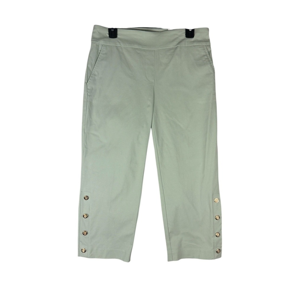 Liz Claiborne April Slim Leg Crop Pants Seagreen Mid Rise Button Hem Women 8 NWT